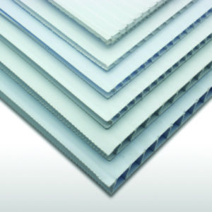 Product photo of corrugated plastic sheets (also known as polypropylene twinwall)